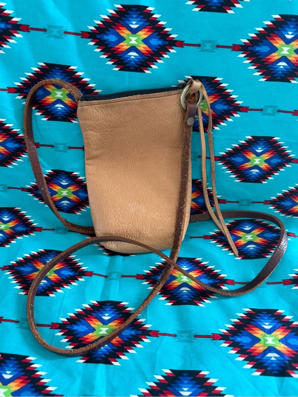 VINTAGE KAHLILA Leather Crossbody Phone Bag in Tan